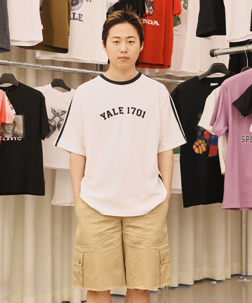 Order YALE Appliqué Taping Raglan Short Sleeve T-Shirt White YEM8SS311BWH