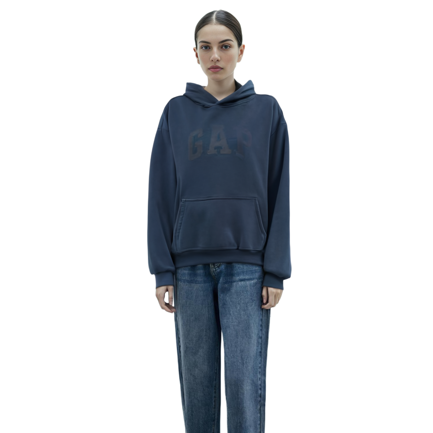 Shop YEEZY x Gap x Balenciaga ロゴプリントプルオーバーパーカー ユニセックス - ダークブルー YEEZY-SS22-122