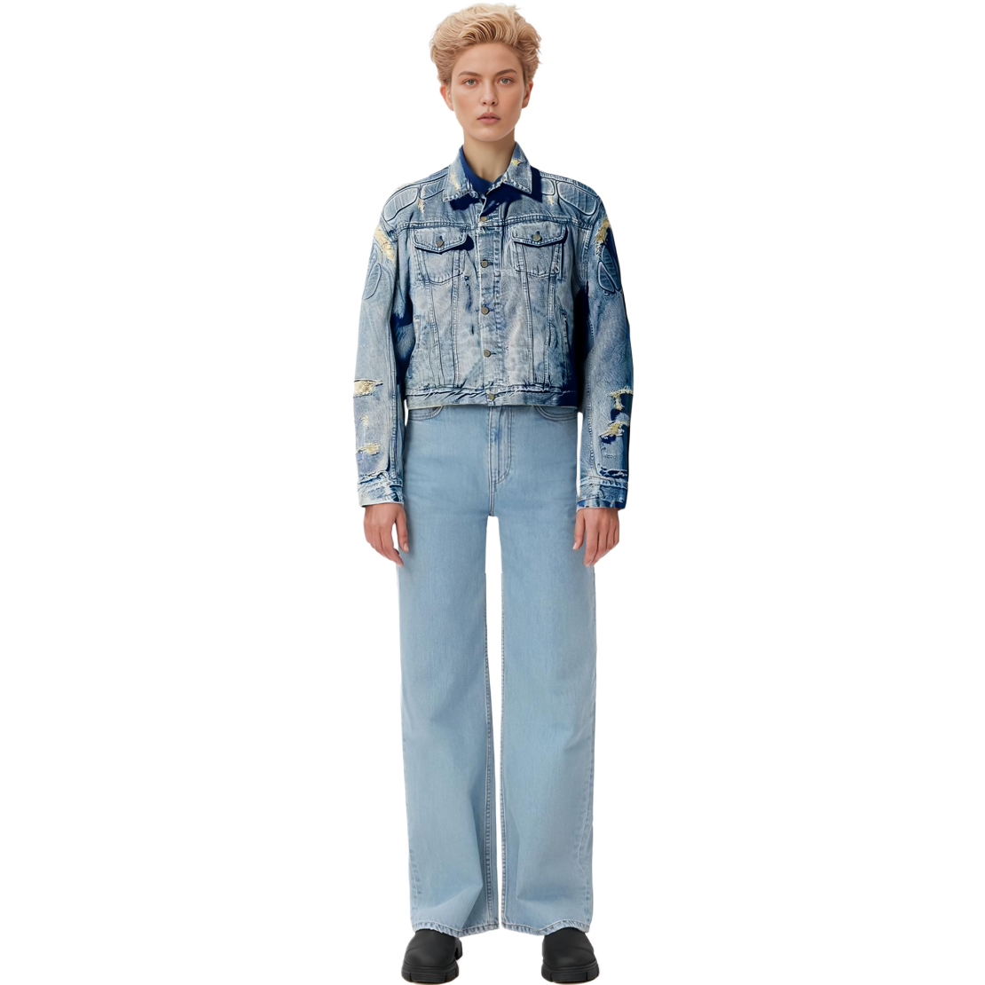 Sizing YEEZY联名Gap和Balenciaga三方合作蓝色牛仔夹克男女同款盔甲款式. YEEZY-SS22-024