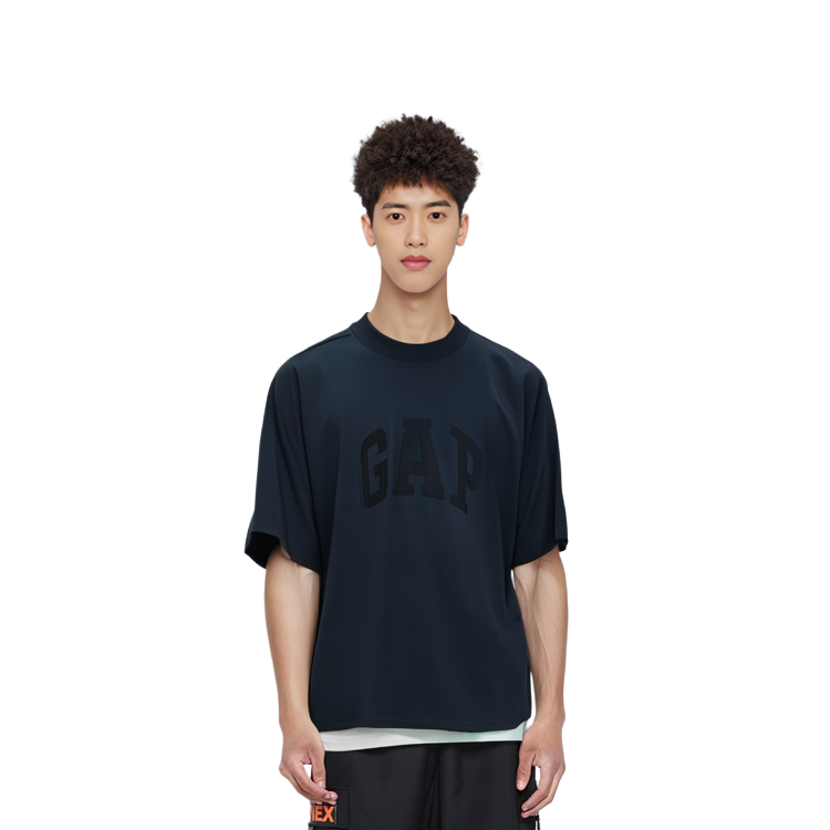 Cheap YEEZY x Gap x バレンシアガ ウォッシュドブラック ロゴ Tシャツ クルーネック ユニセックス YEEZY-SS22-017