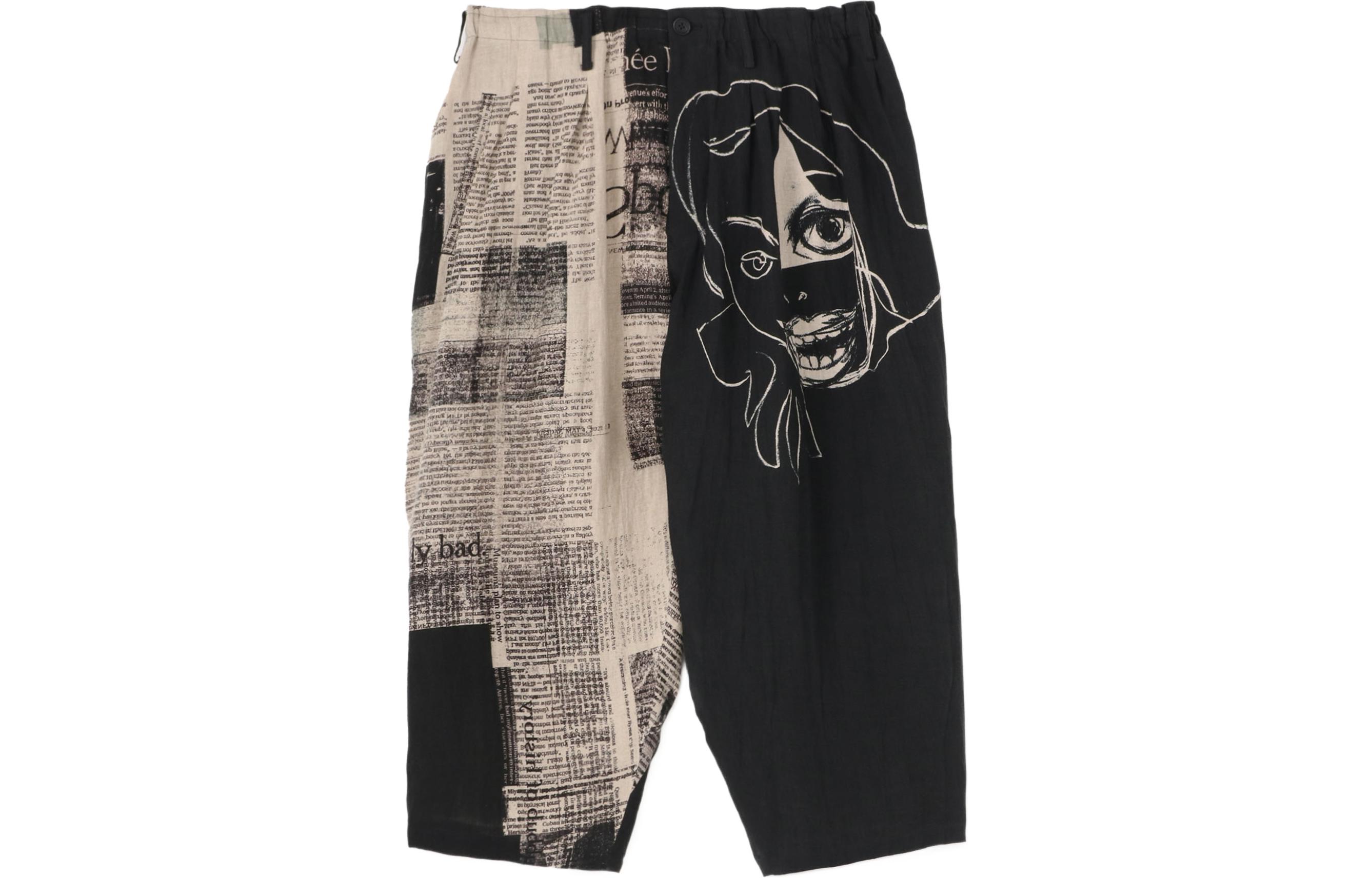 Yohji Yamamoto 2022 SS Newspaper Print Baggy Harem Pants Black Mens. HG-P53-812-1
