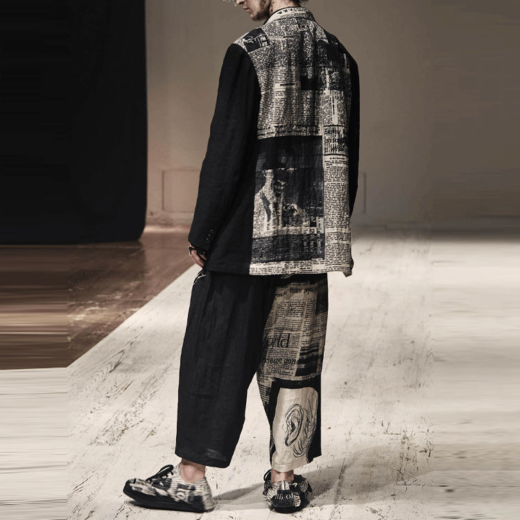 Details for ヨウジヤマモト 2022年SS 新聞プリント バギーハーレムパンツ ブラック メンズ HG-P53-812-1