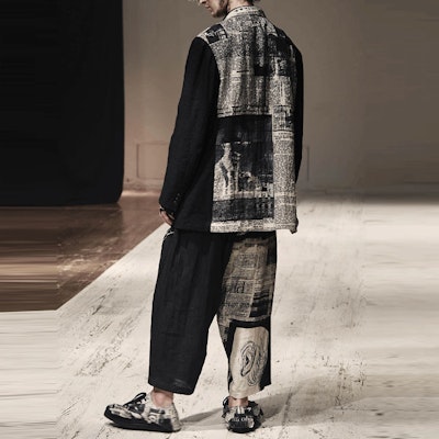 ヨウジヤマモト 2022年SS 新聞プリント バギーハーレムパンツ ブラック メンズ HG-P53-812-1 Details for ヨウジヤマモト 2022年SS 新聞プリント バギーハーレムパンツ ブラック メンズ HG-P53-812-1