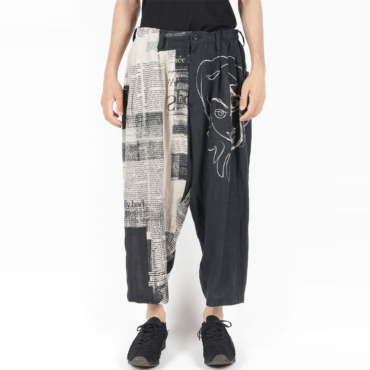 Sizing ヨウジヤマモト 2022年SS 新聞プリント バギーハーレムパンツ ブラック メンズ HG-P53-812-1