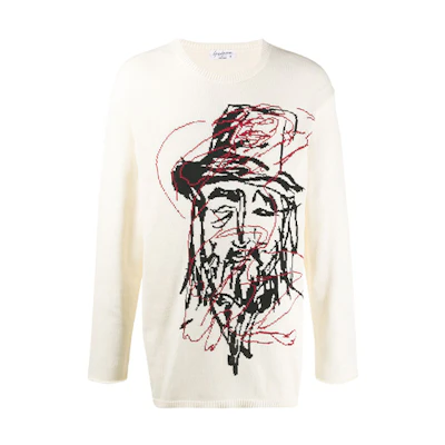 Yohji Yamamoto Crewneck Knit Sweater Ivory Color Long Sleeve. HN-K09-872