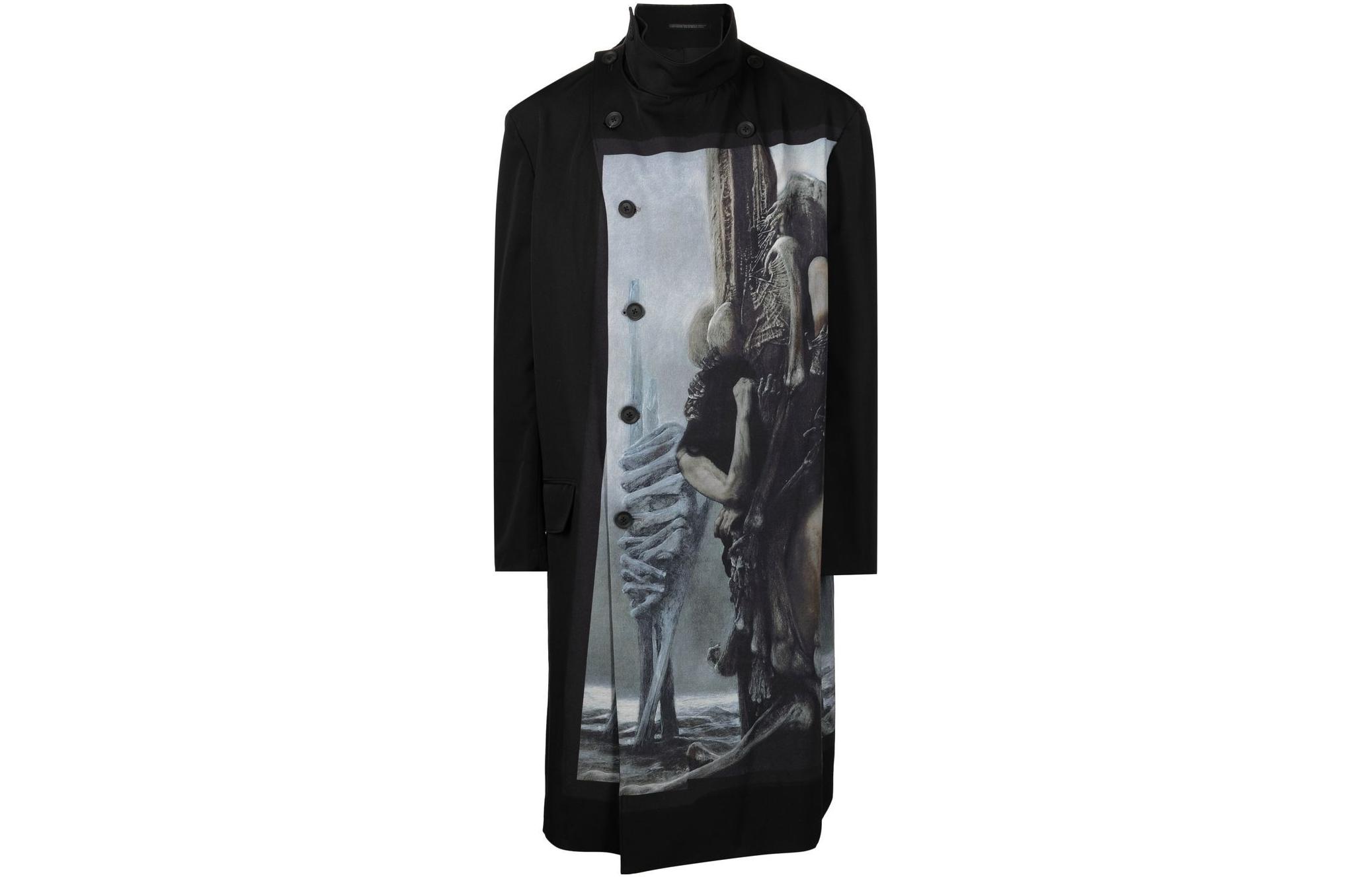 Yohji Yamamoto Asymmetric Button-Up Long Jacket Black  Patterned Design. HE-J13-147-1