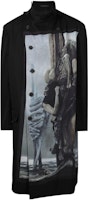 Yohji Yamamoto Asymmetric Button-Up Long Jacket Black Patterned Design. HE-J13-147-1 Yohji Yamamoto Asymmetric Button-Up Long Jacket Black Patterned Design. HE-J13-147-1