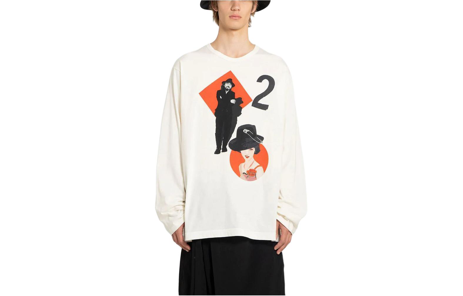 Yohji Yamamoto Beige Crewneck Sweatshirt with Front Print Detail HST459921