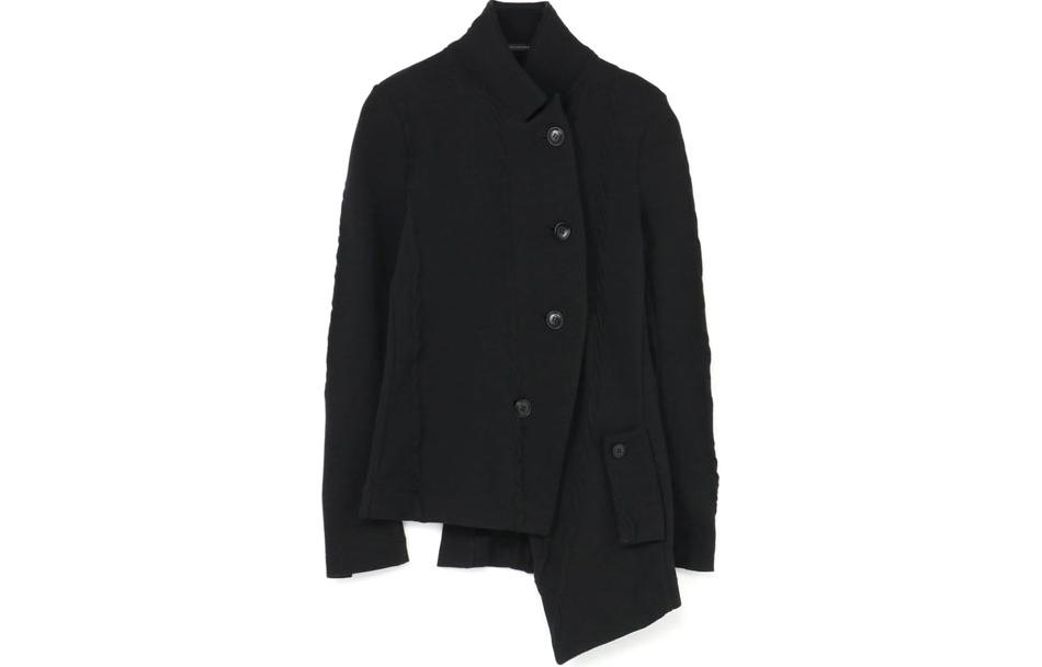 Yohji Yamamoto Black Asymmetrical Button-Up Long Sleeve Jacket YK-T09-962-1