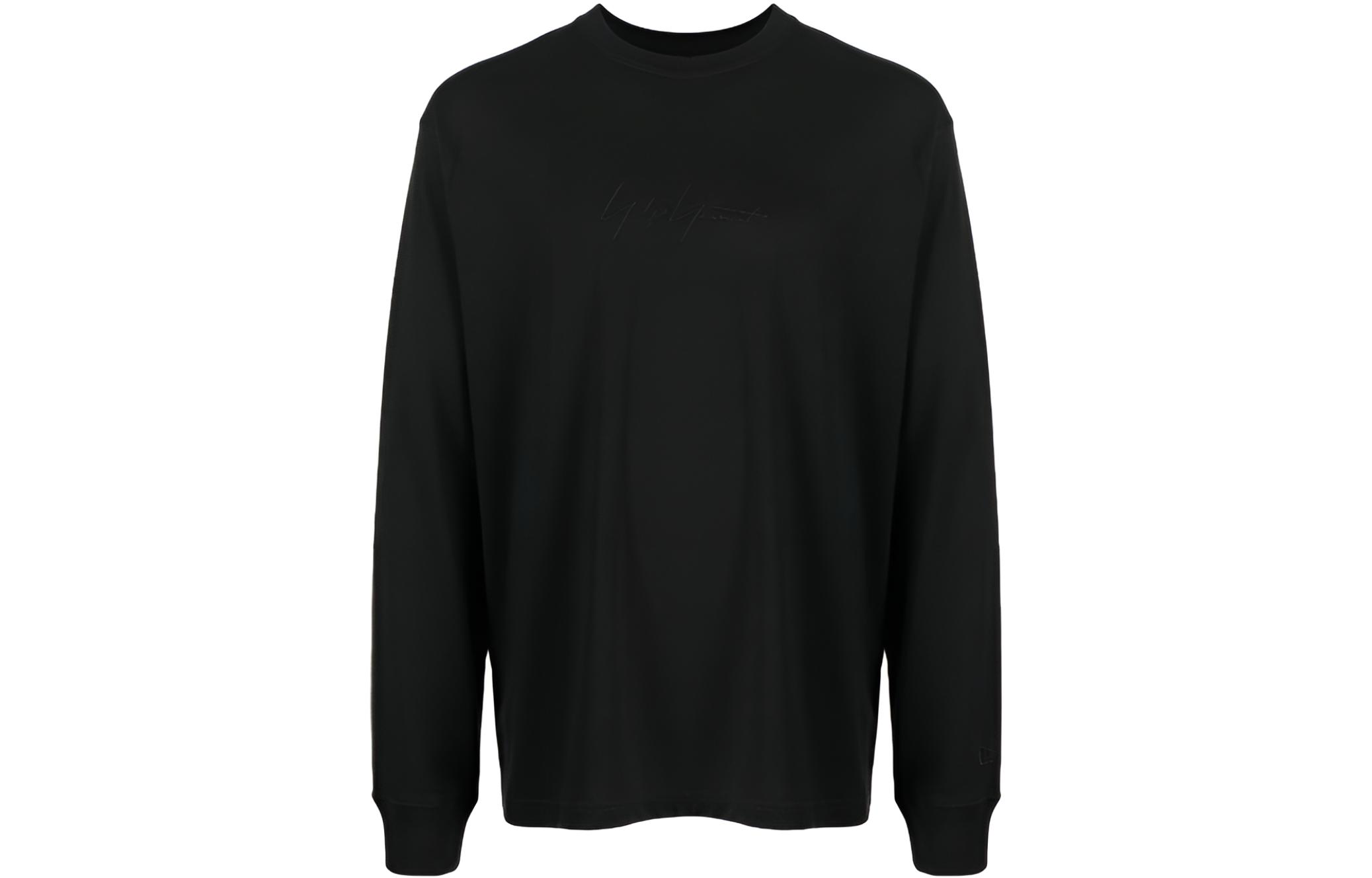 Yohji Yamamoto Black Crewneck Sweatshirt Embroidered Logo & Floral Print HZ-T96-283