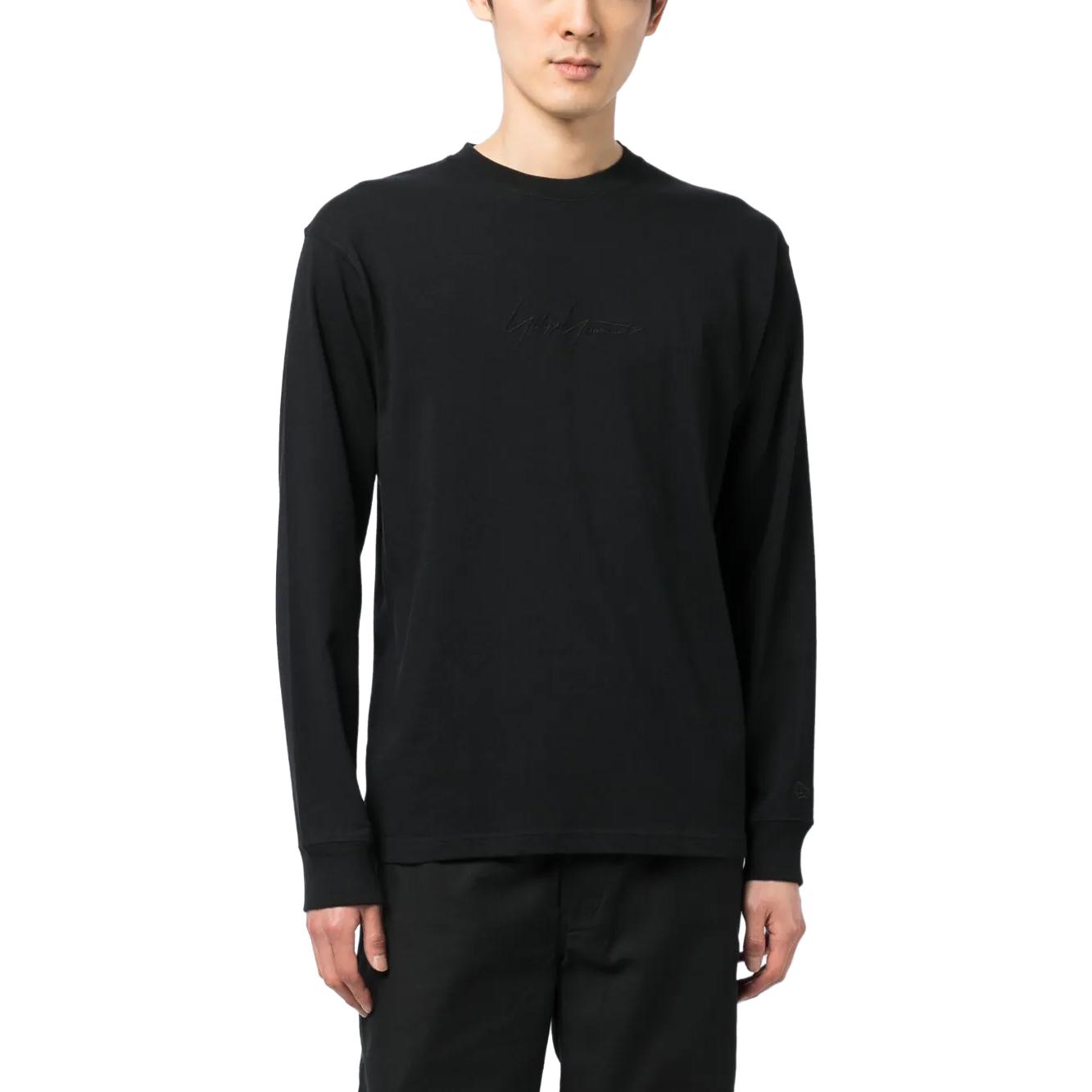 Lookbook Yohji Yamamoto Black Crewneck Sweatshirt Embroidered Logo & Floral Print HZ-T96-283