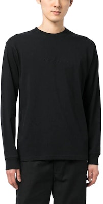 Yohji Yamamoto Black Crewneck Sweatshirt Embroidered Logo & Floral Print HZ-T96-283 Lookbook Yohji Yamamoto Black Crewneck Sweatshirt Embroidered Logo & Floral Print HZ-T96-283