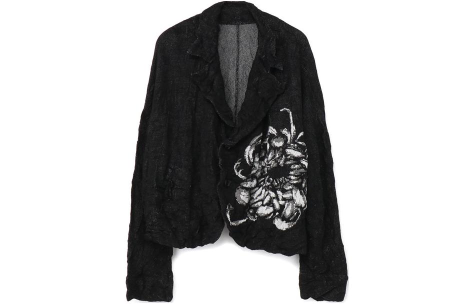 Yohji Yamamoto Black Floral Lapel Single-Breasted Long-Sleeve Jacket YX-K34-583-2