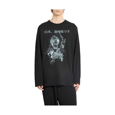 Yohji Yamamoto Black Graphic Print Short Sleeve Pullover Sweatshirt HS-T69-995-1