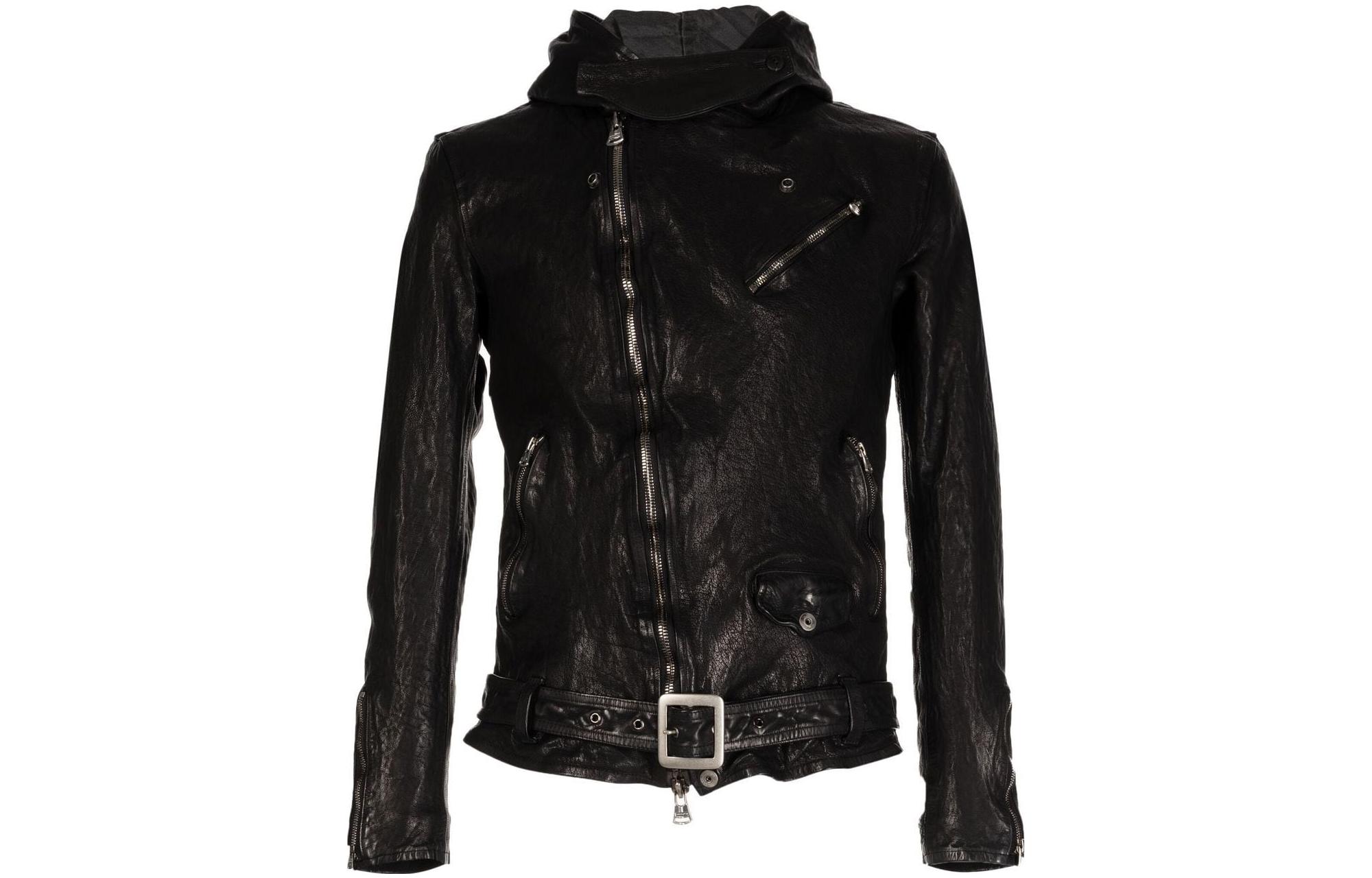 Yohji Yamamoto Black Leather Hooded Long Sleeve Jacket HEY53808