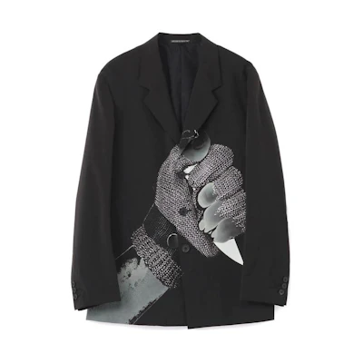 Yohji Yamamoto Black Pattern Print Collared Long Sleeve Jacket HX-J34-811-1