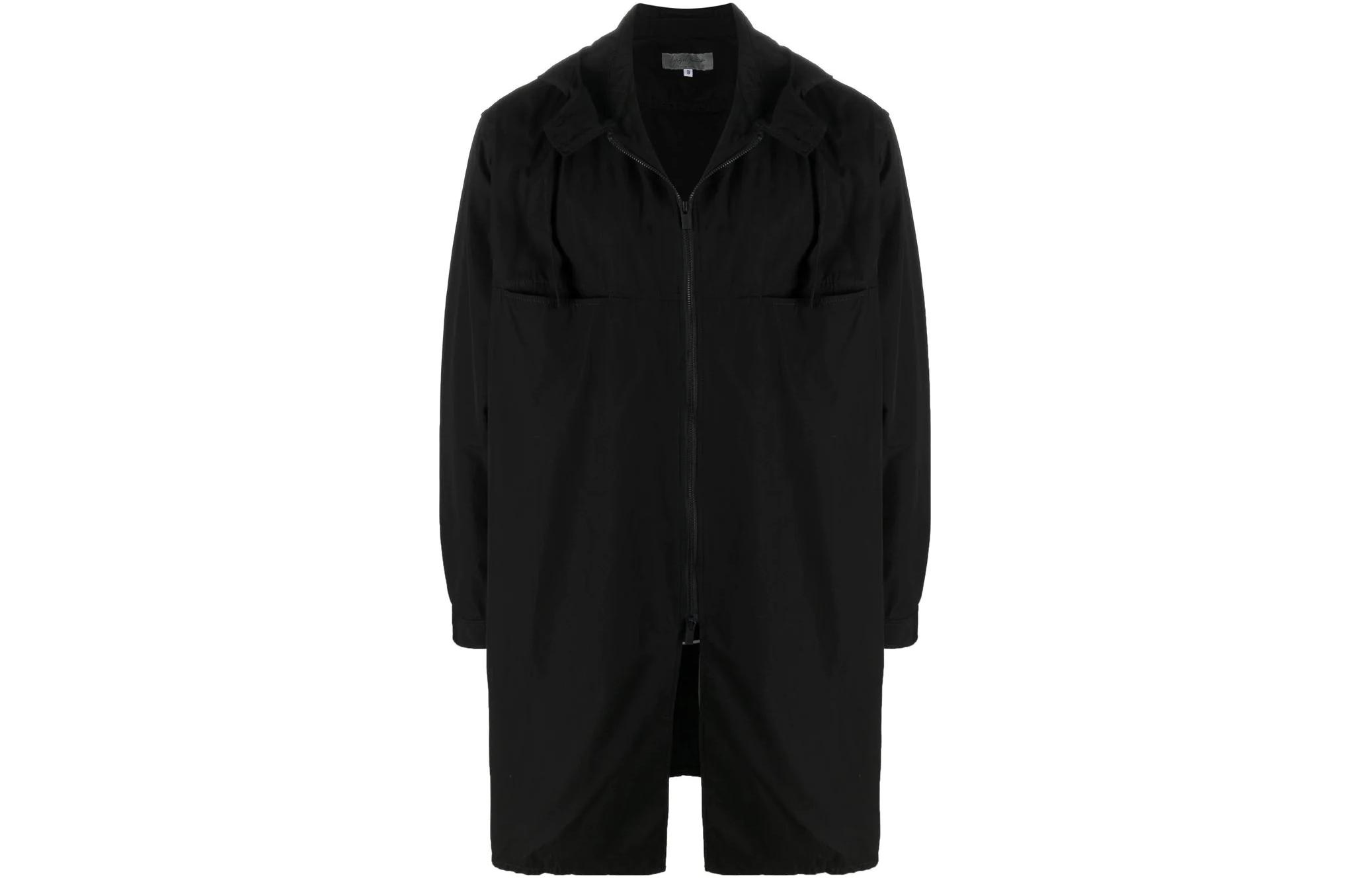 Yohji Yamamoto Black Solid Zip-Up Long-Sleeve Hooded Jacket Mid-Length HGB-020-01