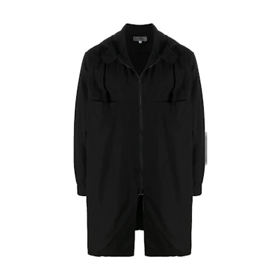 Yohji Yamamoto Black Solid Zip-Up Long-Sleeve Hooded Jacket Mid-Length HGB-020-01