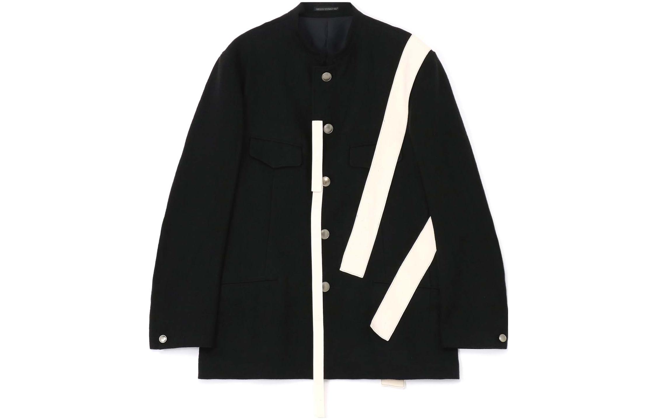 Yohji Yamamoto Black Stand Collar Patchwork Button-Up Jacket HJ-J60-302-1