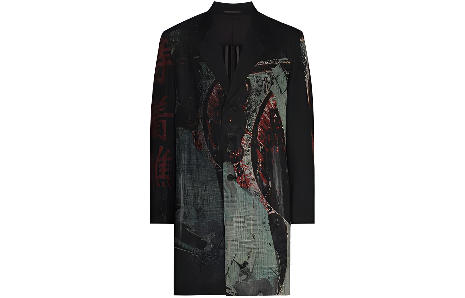 Yohji Yamamoto Black Striped Blazer with Graphic Print Back HD-J19-815-1