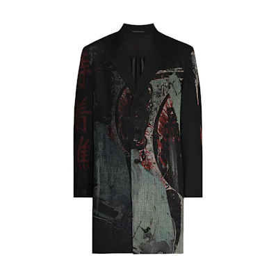 Yohji Yamamoto Black Striped Blazer with Graphic Print Back HD-J19-815-1
