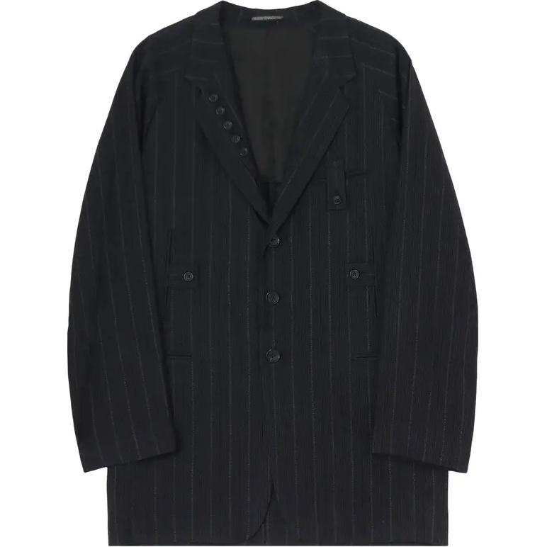 Yohji Yamamoto Black Striped Notched Lapel Single-Breasted Jacket HS-J18-201-1