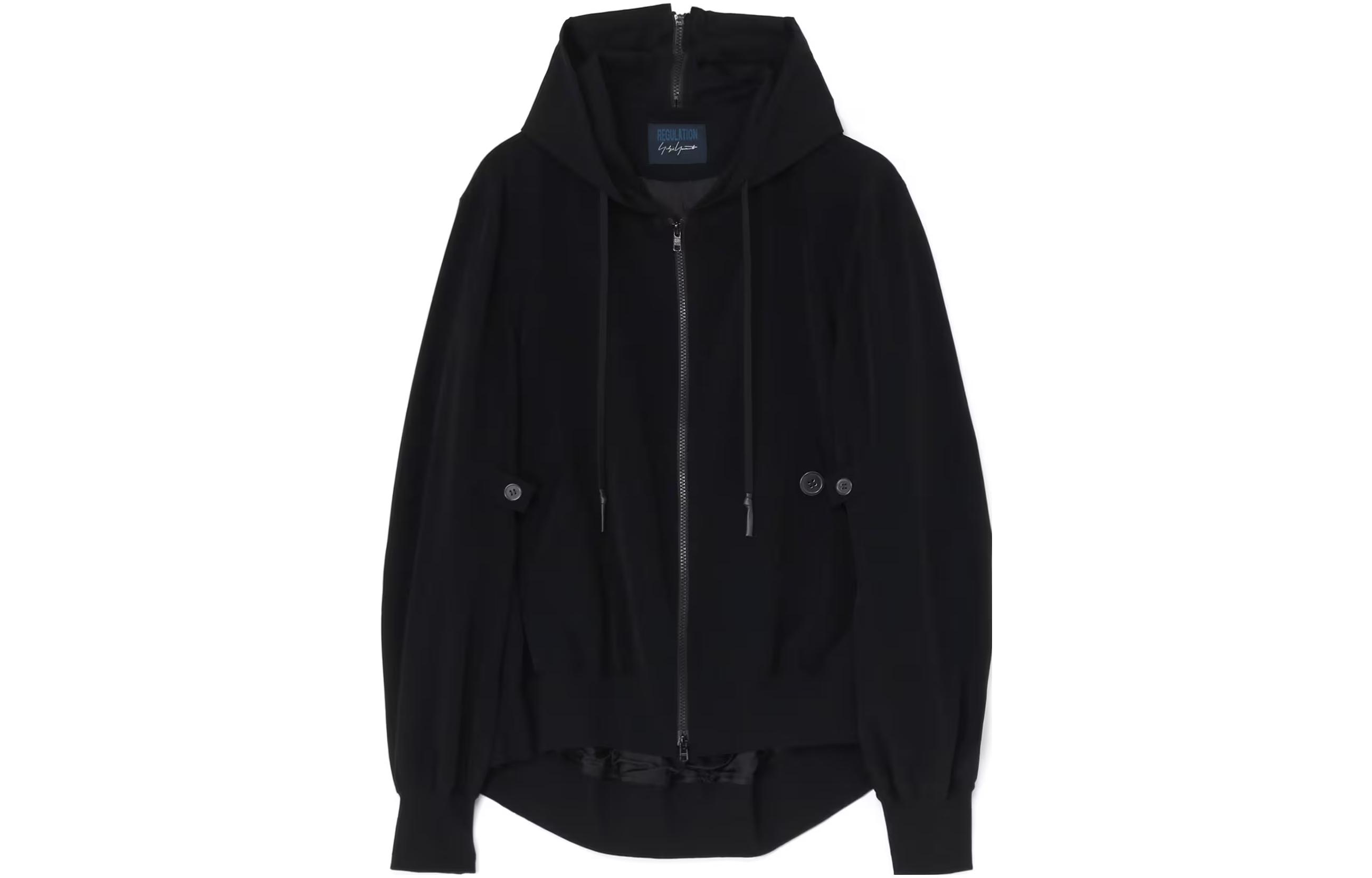Yohji Yamamoto Black Zip-Up Hooded Bomber Jacket Unisex FY-J51-805-1-02