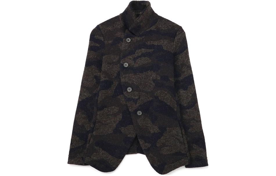 Yohji Yamamoto Camouflage High-Neck Single-Breasted Jacket Army Green YX-K18-582-1