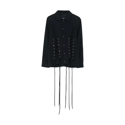 Yohji Yamamoto Femme FW23 Casual Solid Rope Design Jacket Unisex Black LJ-J13-116-1