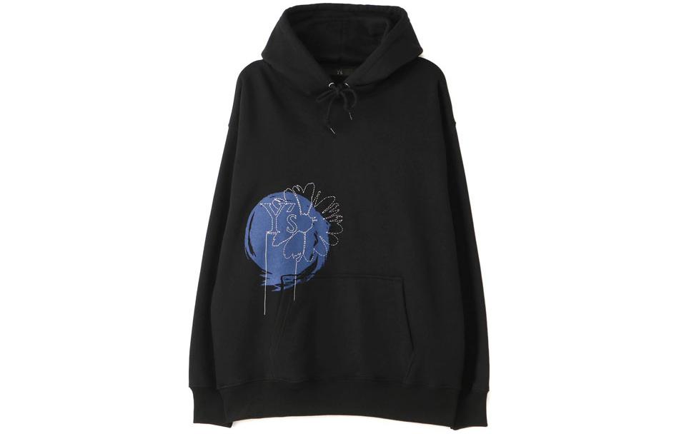Yohji Yamamoto Floral Print Hoodie Unisex Black YL-T54-976-2