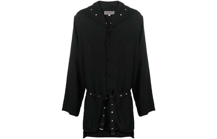 Yohji Yamamoto FW21 Black Tie-Waist Hooded Casual Jacket for Men HR-B41-207