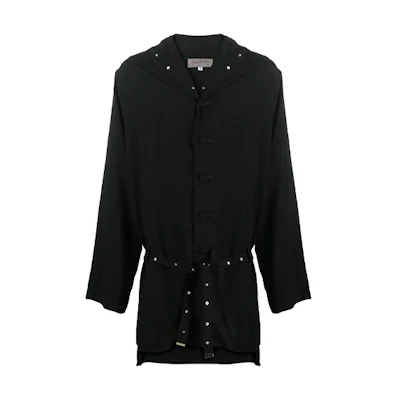 Yohji Yamamoto FW21 Black Tie-Waist Hooded Casual Jacket for Men HR-B41-207