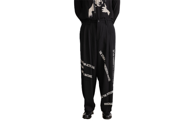Yohji Yamamoto FW21 Letter Slogan Print Black Casual Pants . HX-P48-117-1