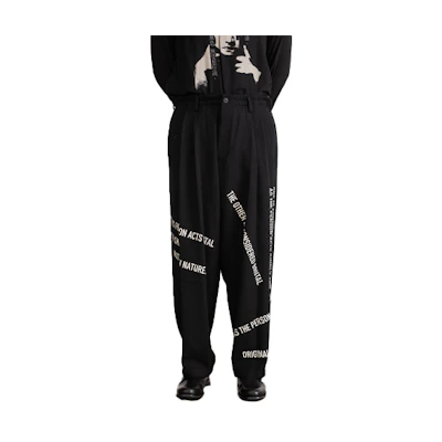 Yohji Yamamoto FW21 Letter Slogan Print Black Casual Pants . HX-P48-117-1