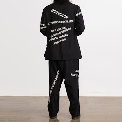 ヨウジヤマモト FW21 レター スローガン プリント ブラック カジュアル パンツ HX-P48-117-1 Purchase ヨウジヤマモト FW21 レター スローガン プリント ブラック カジュアル パンツ HX-P48-117-1