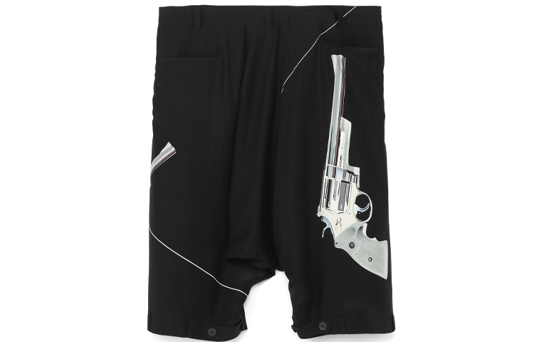 Lookbook ヨウジヤマモト FW21 ピストルプリント シルク クロップドパンツ メンズ ブラック HX-P52-423-01