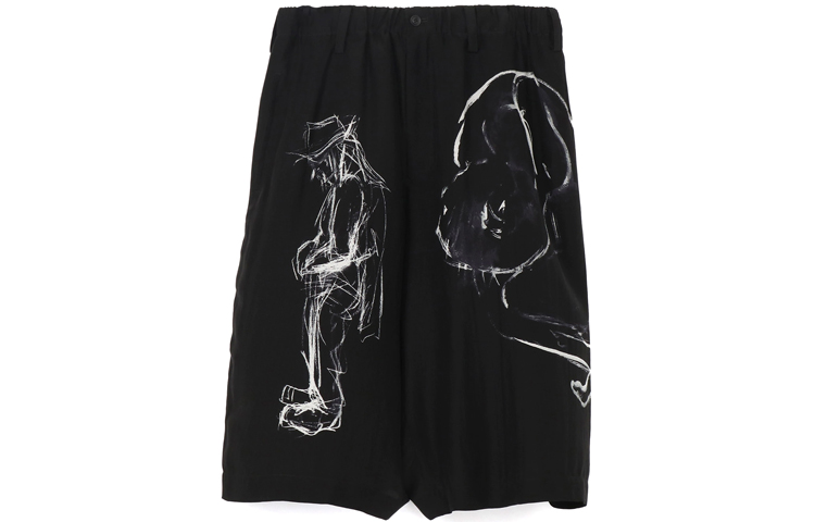 Yohji Yamamoto FW21 Silk Ink Sketch Print Cropped Pants Men’s Black. HX-P40-834-01