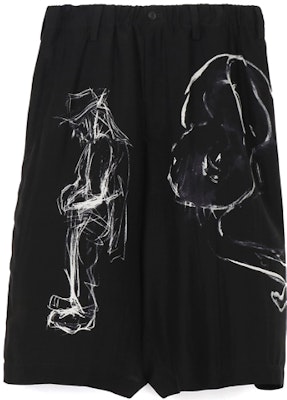 ヨウジヤマモト FW21 シルク インク スケッチ クロップドパンツ メンズ ブラック HX-P40-834-01 Buy ヨウジヤマモト FW21 シルク インク スケッチ クロップドパンツ メンズ ブラック HX-P40-834-01
