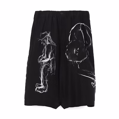 Yohji Yamamoto FW21 Silk Ink Sketch Print Cropped Pants Men’s Black. HX-P40-834-01