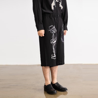 ヨウジヤマモト FW21 シルク インク スケッチ クロップドパンツ メンズ ブラック HX-P40-834-01 Details for ヨウジヤマモト FW21 シルク インク スケッチ クロップドパンツ メンズ ブラック HX-P40-834-01
