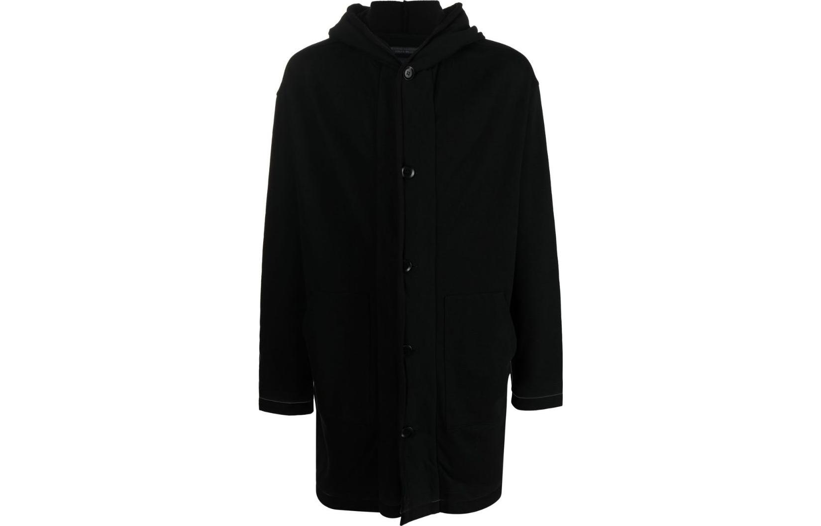 Yohji Yamamoto FW22 Black Hooded Cotton Single-Breasted Jacket HE-T570-791