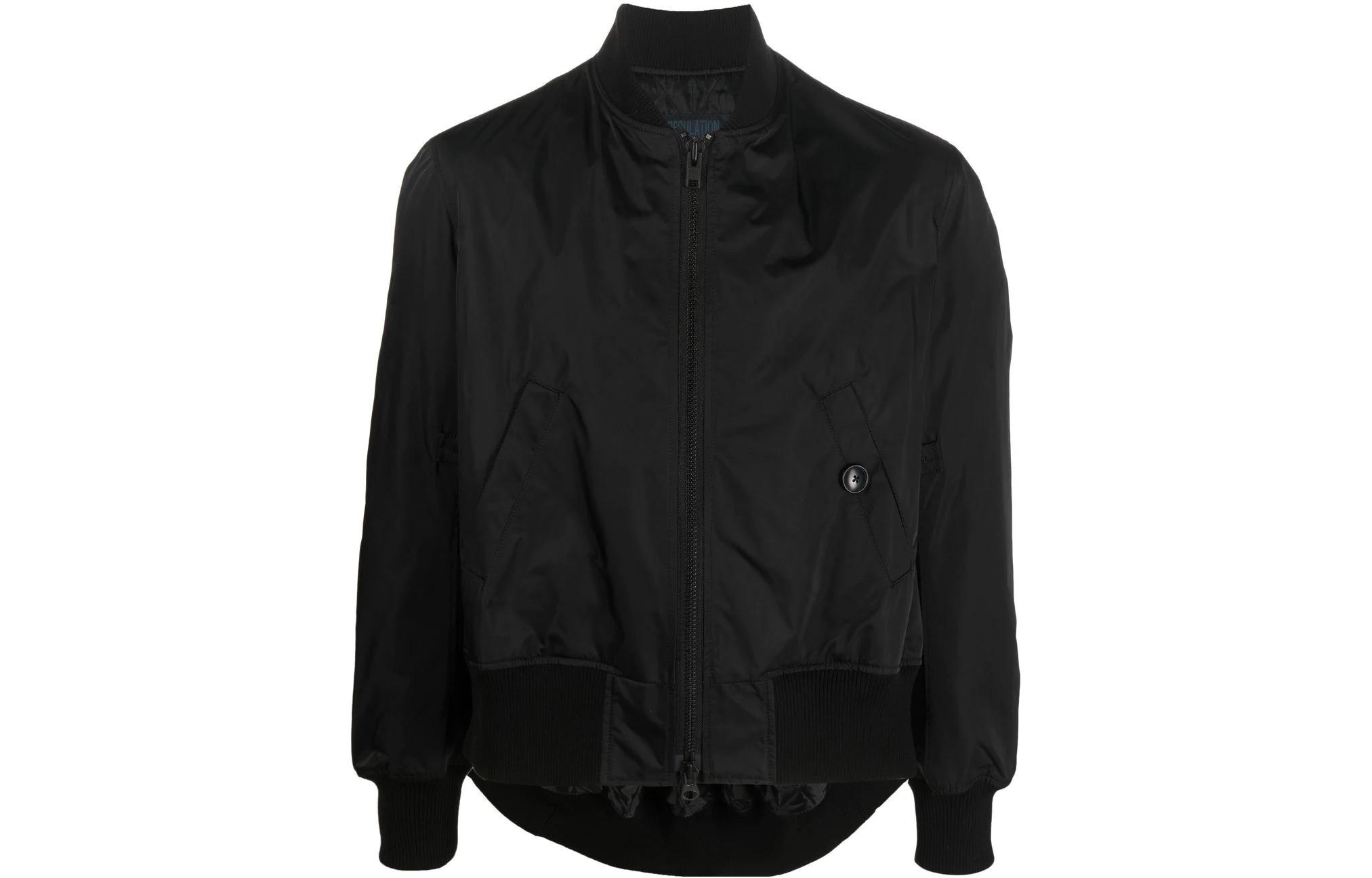 Yohji Yamamoto FW22 Black Short Bomber Jacket with Zipper Long Sleeves FV-J52-901-2