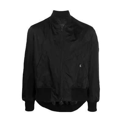 Yohji Yamamoto FW22 Black Short Bomber Jacket with Zipper Long Sleeves FV-J52-901-2