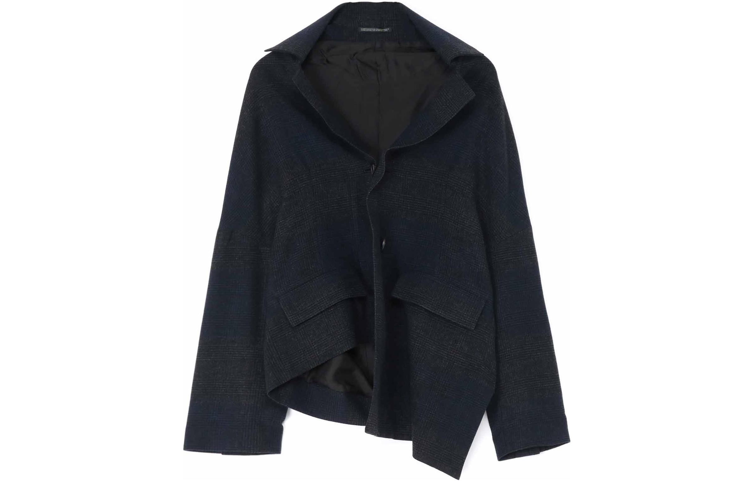 Yohji Yamamoto FW22 Checkered Asymmetrical Hem Casual Jacket Black Mens FE-J34-118-1-01