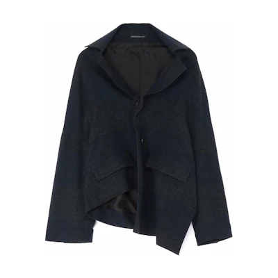 Yohji Yamamoto FW22 Checkered Asymmetrical Hem Casual Jacket Black Mens FE-J34-118-1-01