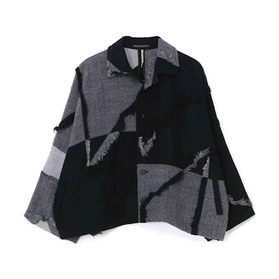 Yohji Yamamoto FW22 Color Block Jacquard Loose Jacket Unisex Black FE-J36-117-1
