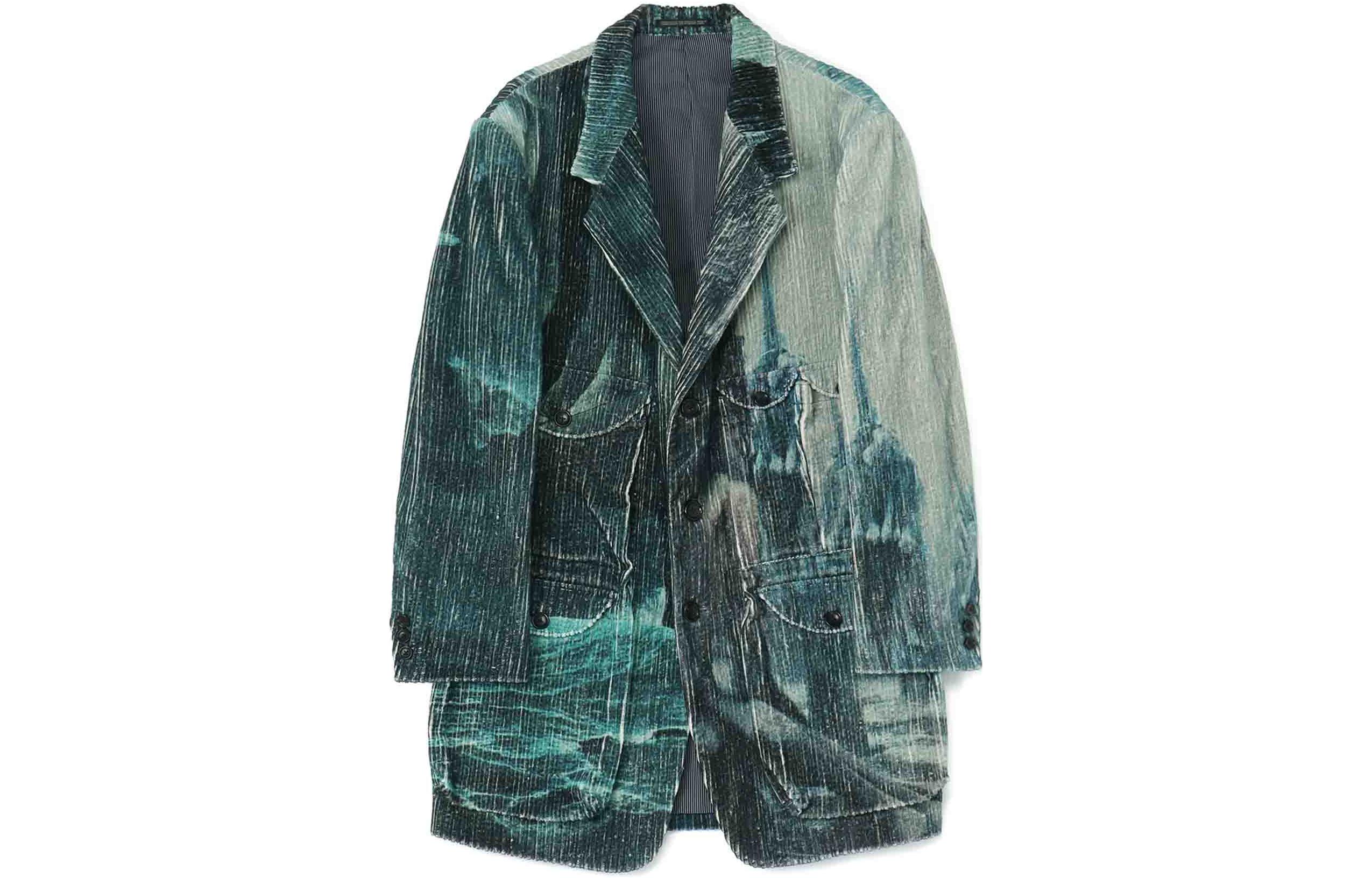 Yohji Yamamoto FW22 Gray Wave Pattern Corduroy Jacket with Flap Pockets Men HE-J41-820-1