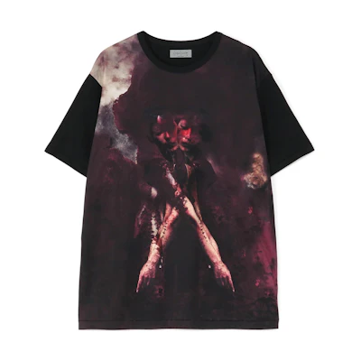 Yohji Yamamoto FW22 Inkjet Portrait Print Black Crewneck T-Shirt HE-T73-083-1
