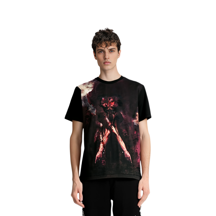 Sizing Yohji Yamamoto FW22 インクジェットポートレートプリント ブラッククルーネックTシャツ HE-T73-083-1