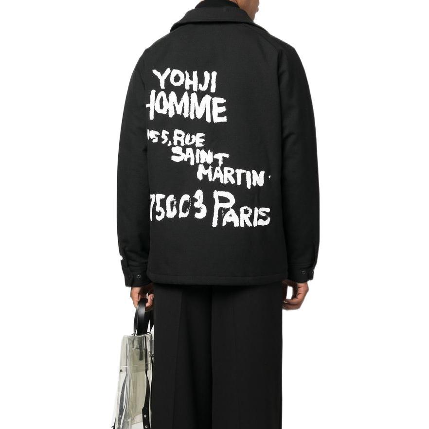 Shop Yohji Yamamoto FW22 字母標誌襯衫外套 黑色 男裝 HE-Y90-513-1